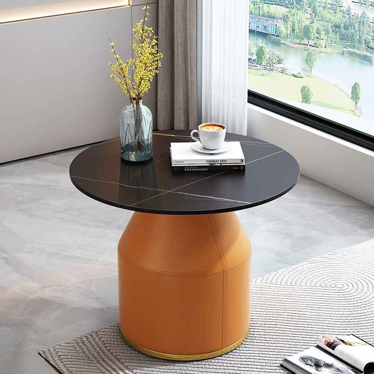 Nordic Sintered Stone Leather Wood Coffee Table — White / Black