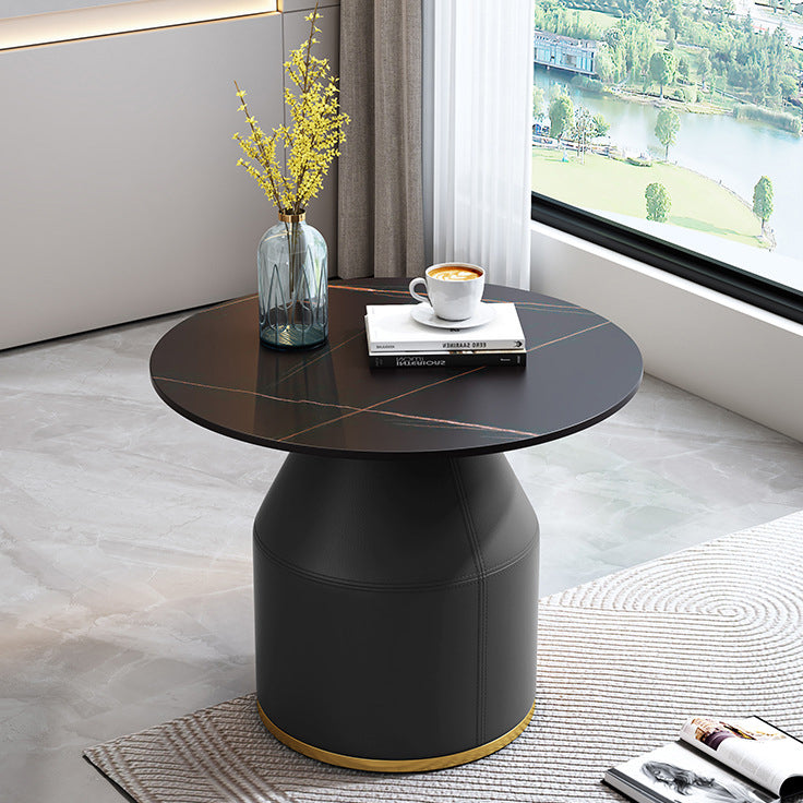 Nordic Sintered Stone Leather Wood Coffee Table — Black / Green