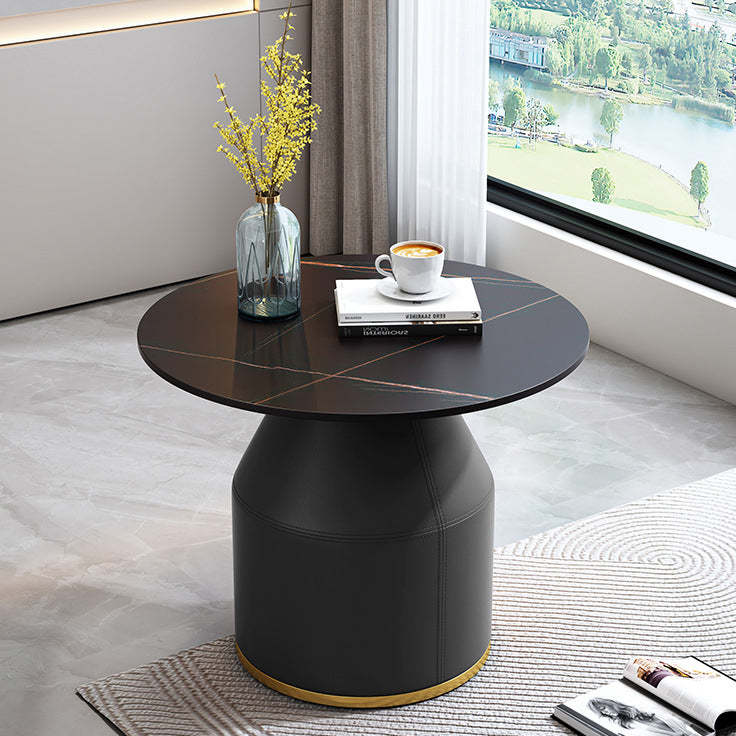Nordic Sintered Stone Leather Wood Coffee Table — Black / Green
