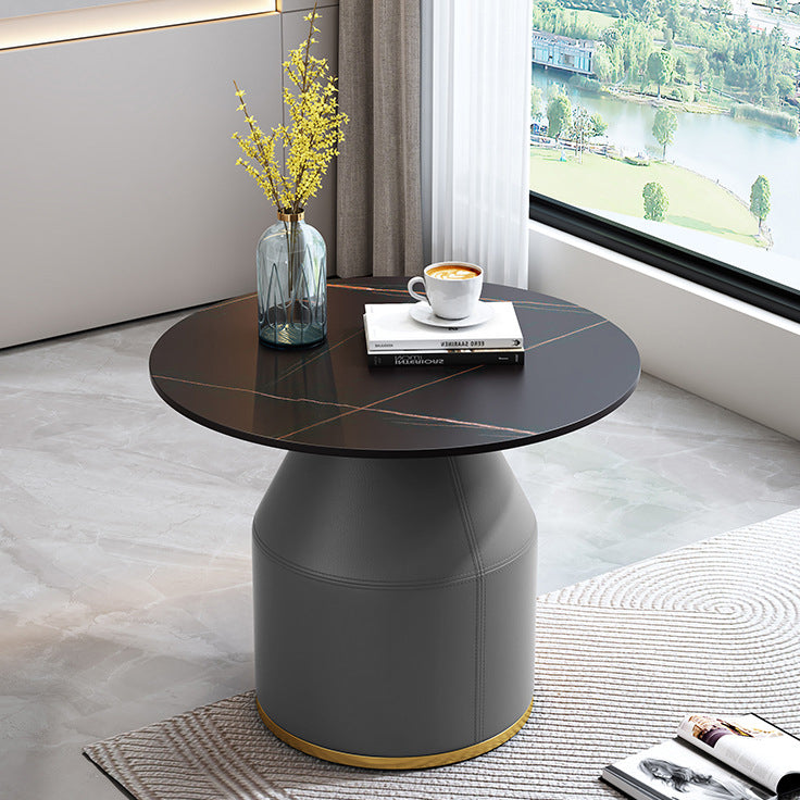 Nordic Sintered Stone Leather Wood Coffee Table — White / Orange