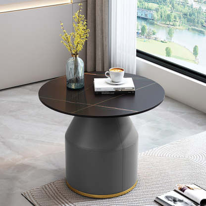 Nordic Sintered Stone Leather Wood Coffee Table — White / Orange
