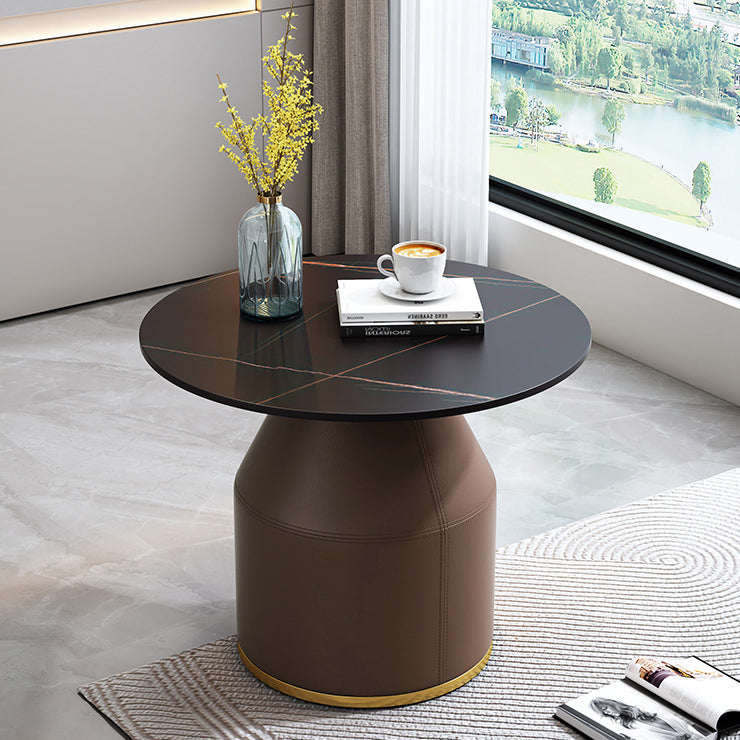 Nordic Sintered Stone Leather Wood Coffee Table — White / Black
