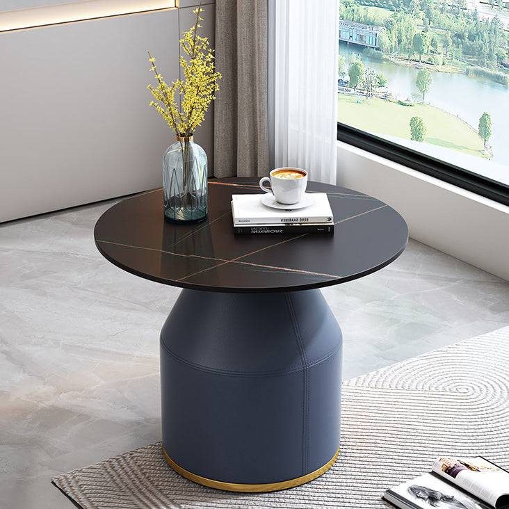 Nordic Sintered Stone Leather Wood Coffee Table — White / Gray