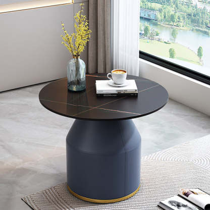 Nordic Sintered Stone Leather Wood Coffee Table — White / Gray