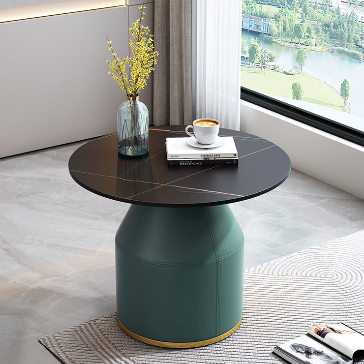 Nordic Sintered Stone Leather Wood Coffee Table — White / Brown