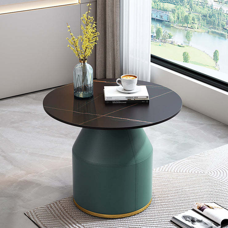 Nordic Sintered Stone Leather Wood Coffee Table — White / Brown