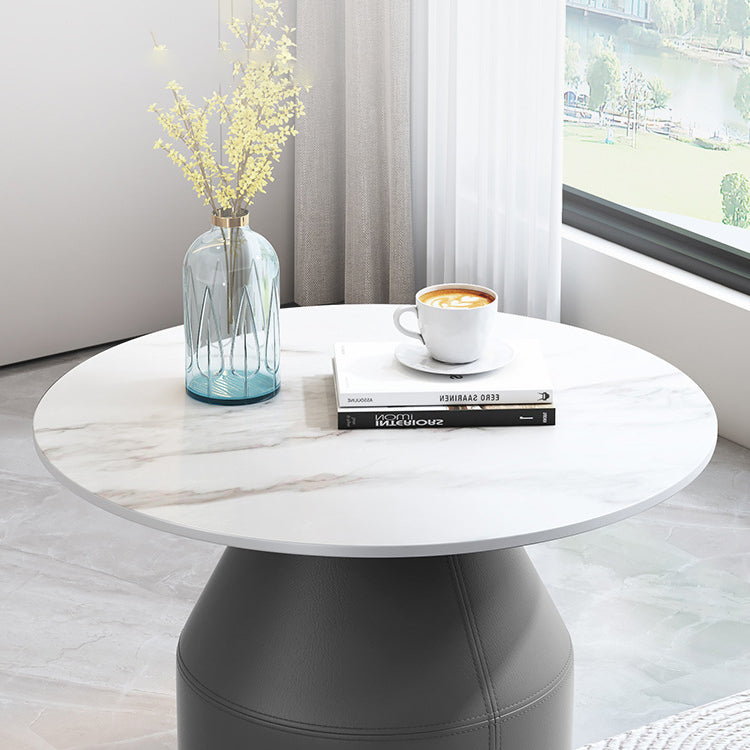 Nordic Sintered Stone Leather Wood Coffee Table — White / Green