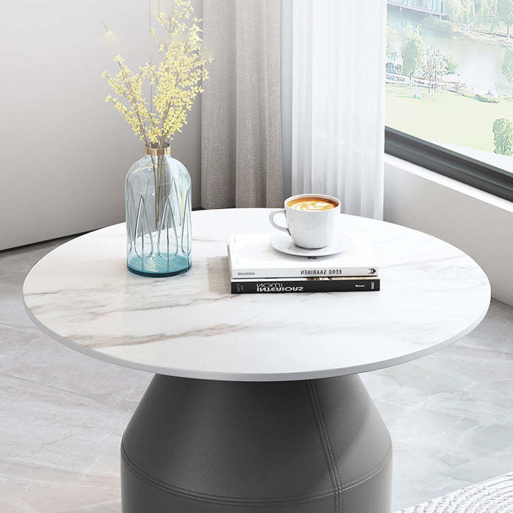 Nordic Sintered Stone Leather Wood Coffee Table — White / Green