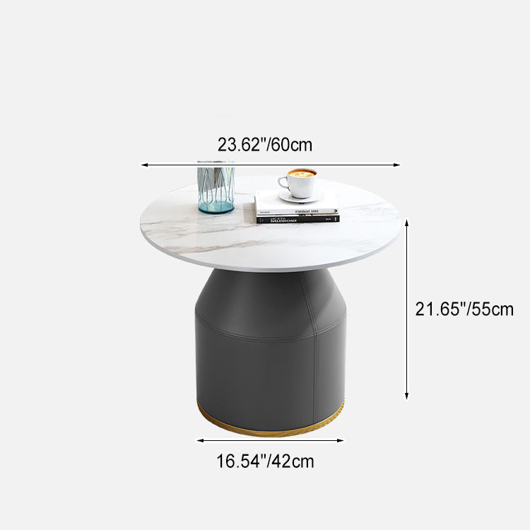 Nordic Sintered Stone Leather Wood Coffee Table — White / Brown