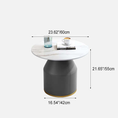 Nordic Sintered Stone Leather Wood Coffee Table — White / Brown