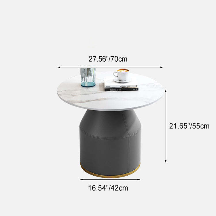 Nordic Sintered Stone Leather Wood Coffee Table — White / Blue