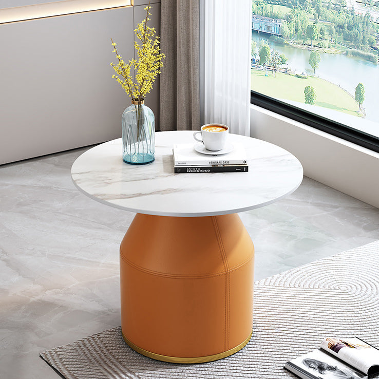 Nordic Sintered Stone Leather Wood Coffee Table — White / Orange