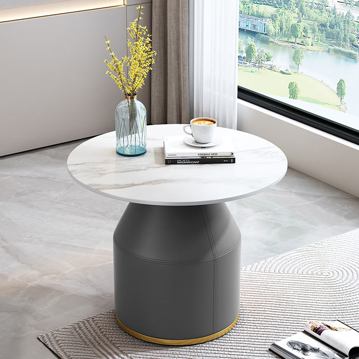 Nordic Sintered Stone Leather Wood Coffee Table — Black / Black