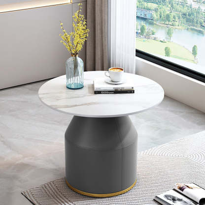 Nordic Sintered Stone Leather Wood Coffee Table — Black / Black