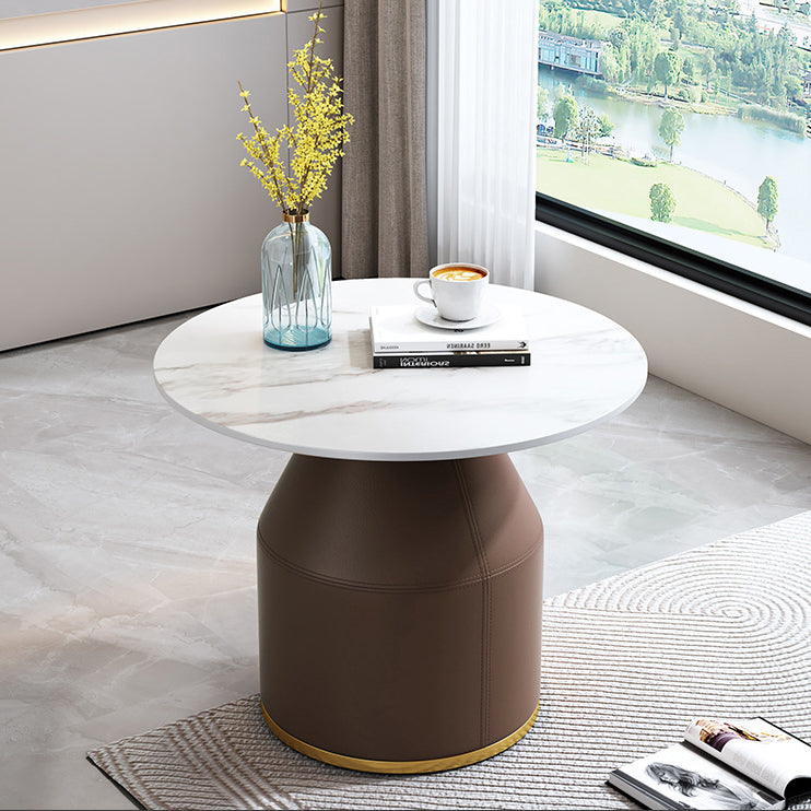 Nordic Sintered Stone Leather Wood Coffee Table — Black / Gray