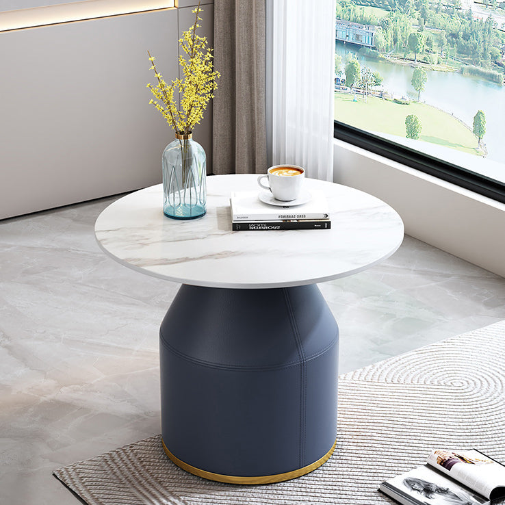 Nordic Sintered Stone Leather Wood Coffee Table — Black / Brown