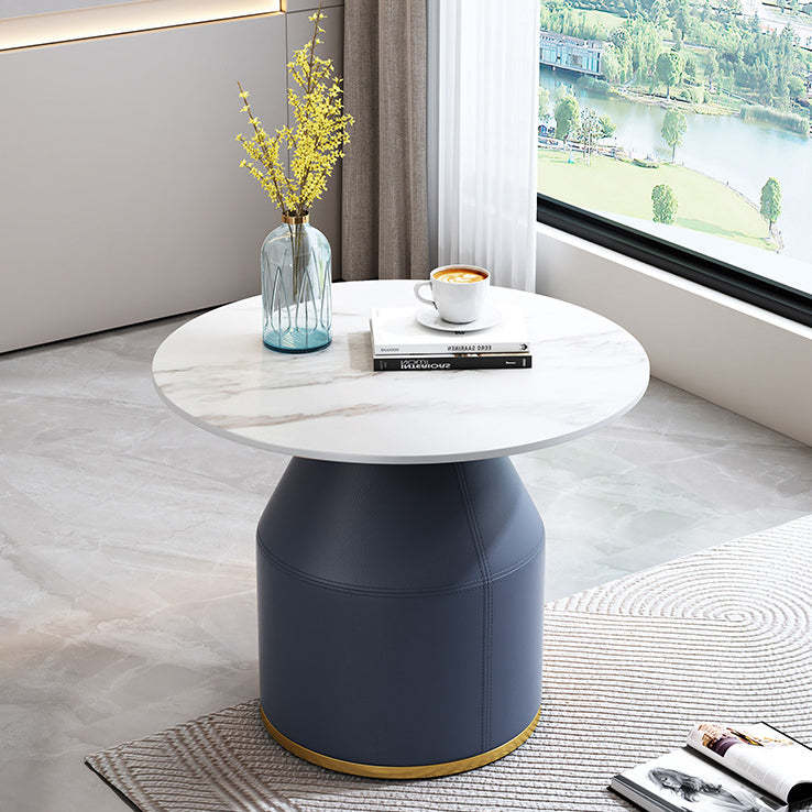 Nordic Sintered Stone Leather Wood Coffee Table — Black / Brown