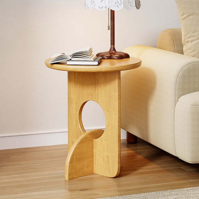 Nordic Round Oak Solid Wood Side Table — Black