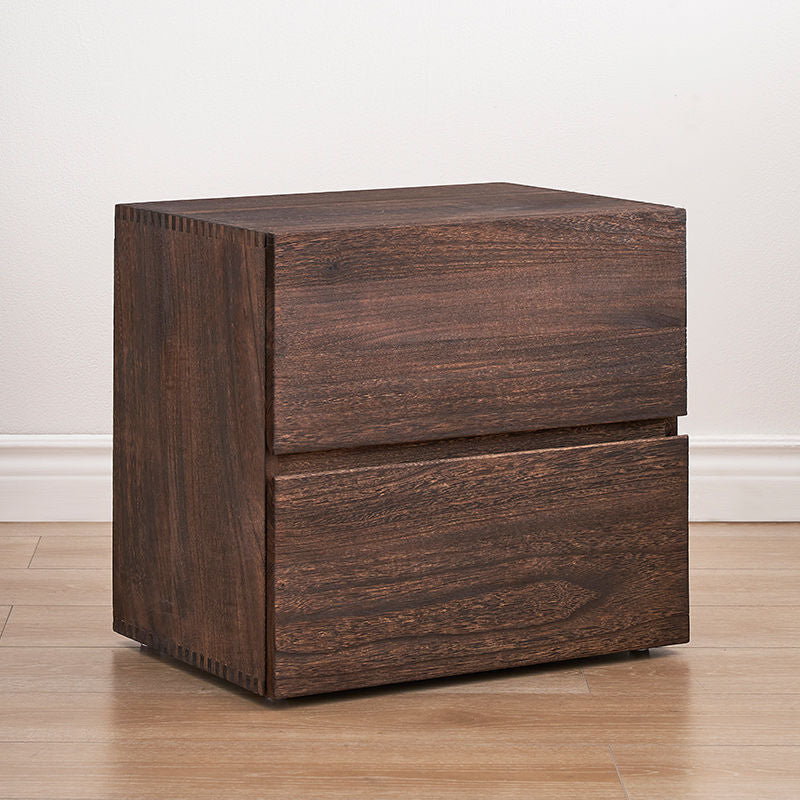 Retro Paulownia Wood Nightstand 2-Drawer
