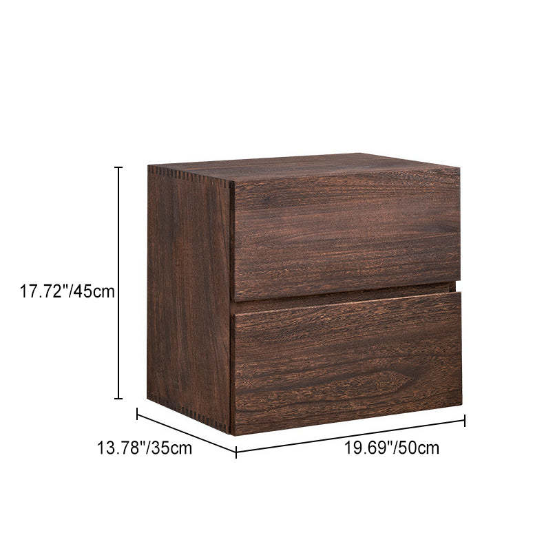 Retro Paulownia Wood Nightstand 2-Drawer