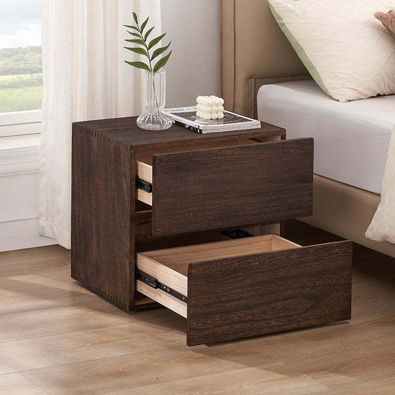 Retro Paulownia Wood Nightstand 2-Drawer