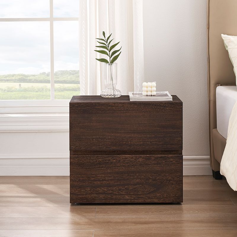 Retro Paulownia Wood Nightstand 2-Drawer — Walnut Color
