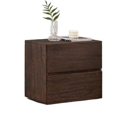 Retro Paulownia Wood Nightstand 2-Drawer
