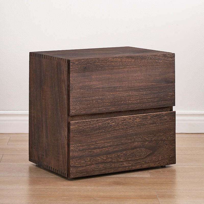 Retro Paulownia Wood Nightstand 2-Drawer