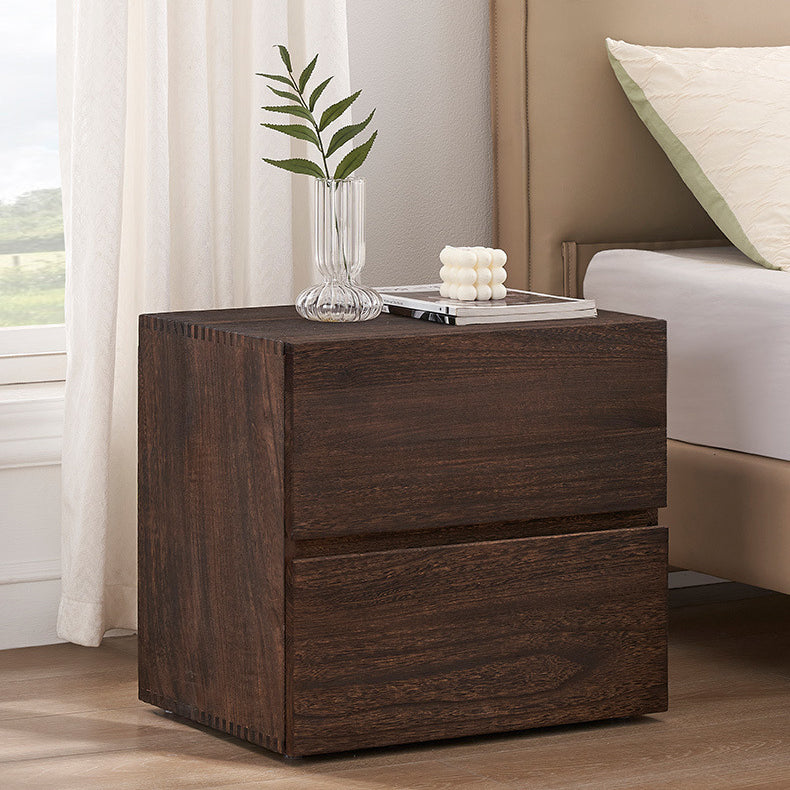 Retro 2-drawer wood glass nightstands for bedroom