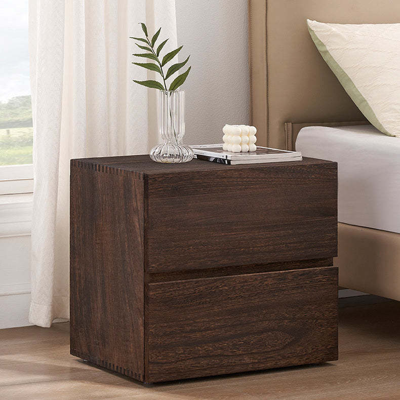 Retro Paulownia Wood Nightstand 2-Drawer