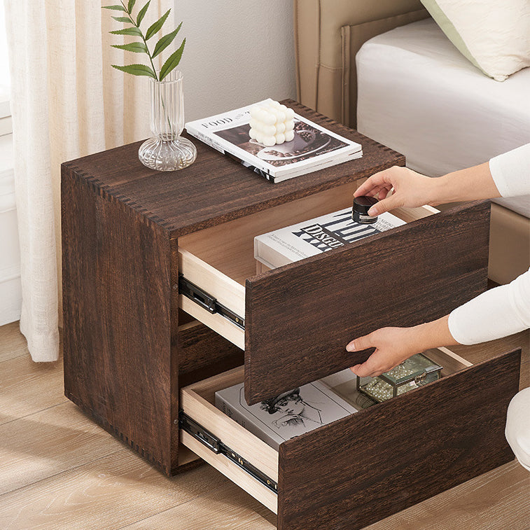 Retro Paulownia Wood Nightstand 2-Drawer