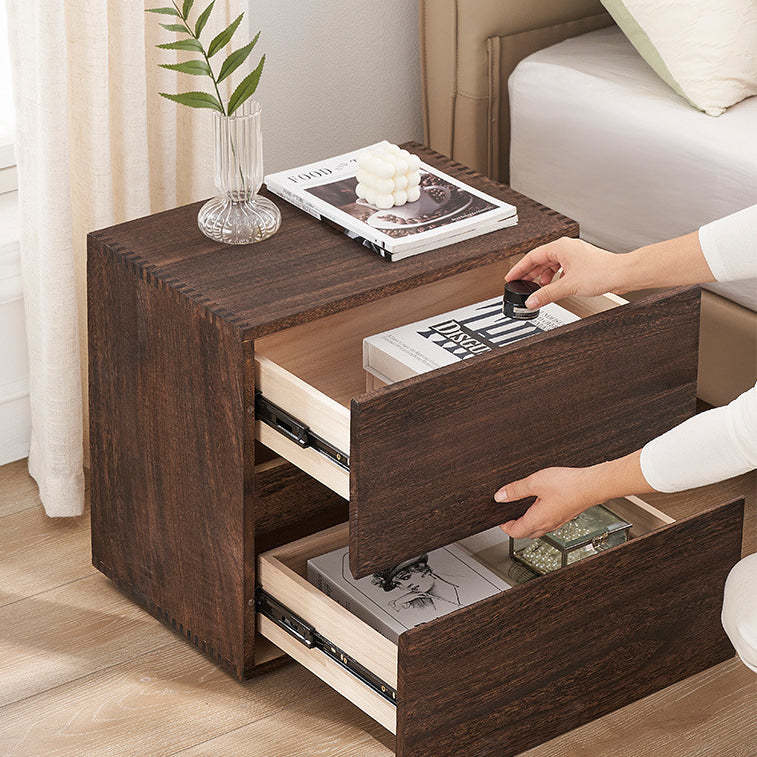 Retro Paulownia Wood Nightstand 2-Drawer