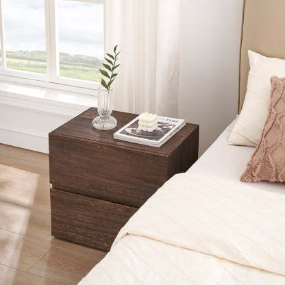 Retro Paulownia Wood Nightstand 2-Drawer