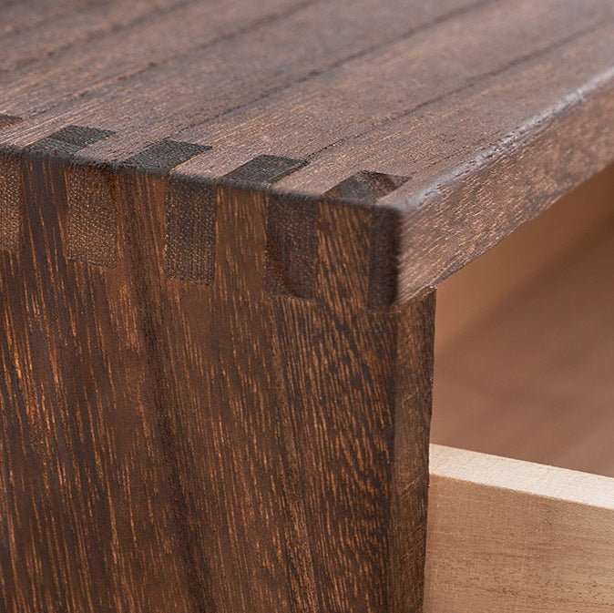 Retro Paulownia Wood Nightstand 2-Drawer