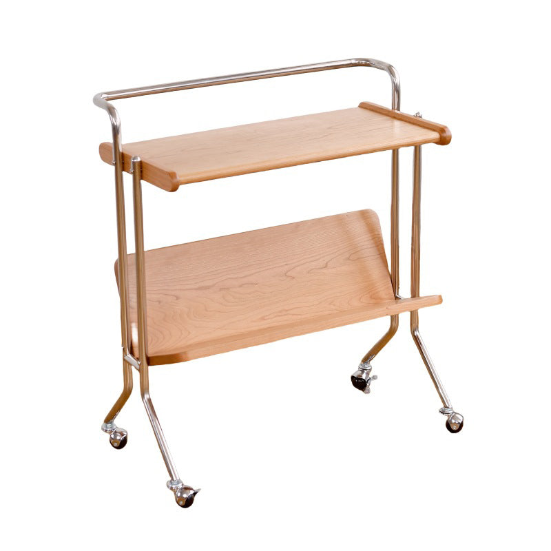 Modern Cherry Wood Stainless Steel Side Table 2-Tier