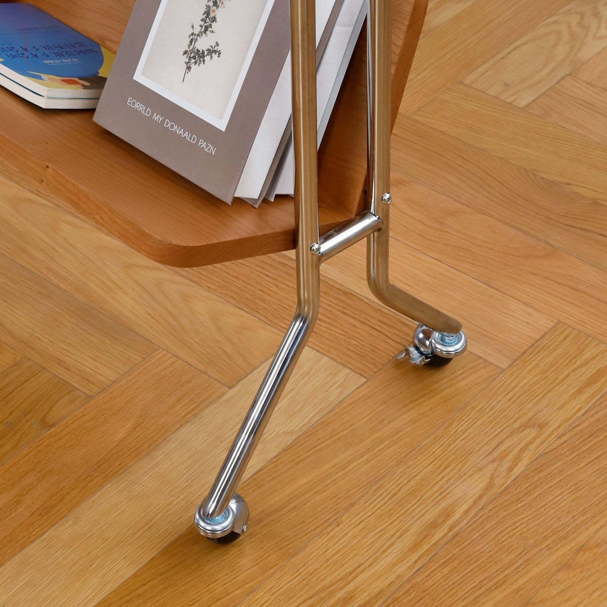 Modern Cherry Wood Stainless Steel Side Table 2-Tier