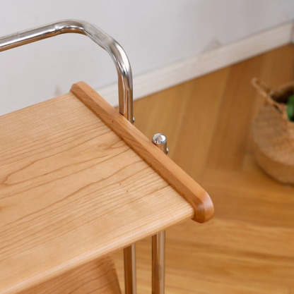 Modern Cherry Wood Stainless Steel Side Table 2-Tier