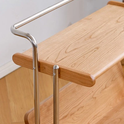 Modern Cherry Wood Stainless Steel Side Table 2-Tier