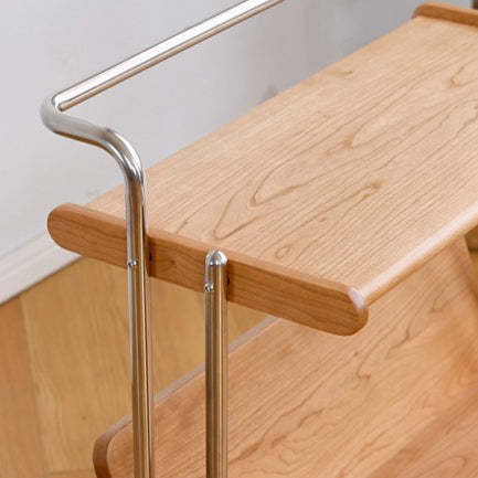 Modern Cherry Wood Stainless Steel Side Table 2-Tier