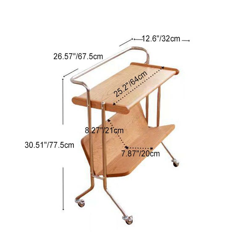 Modern Cherry Wood Stainless Steel Side Table 2-Tier