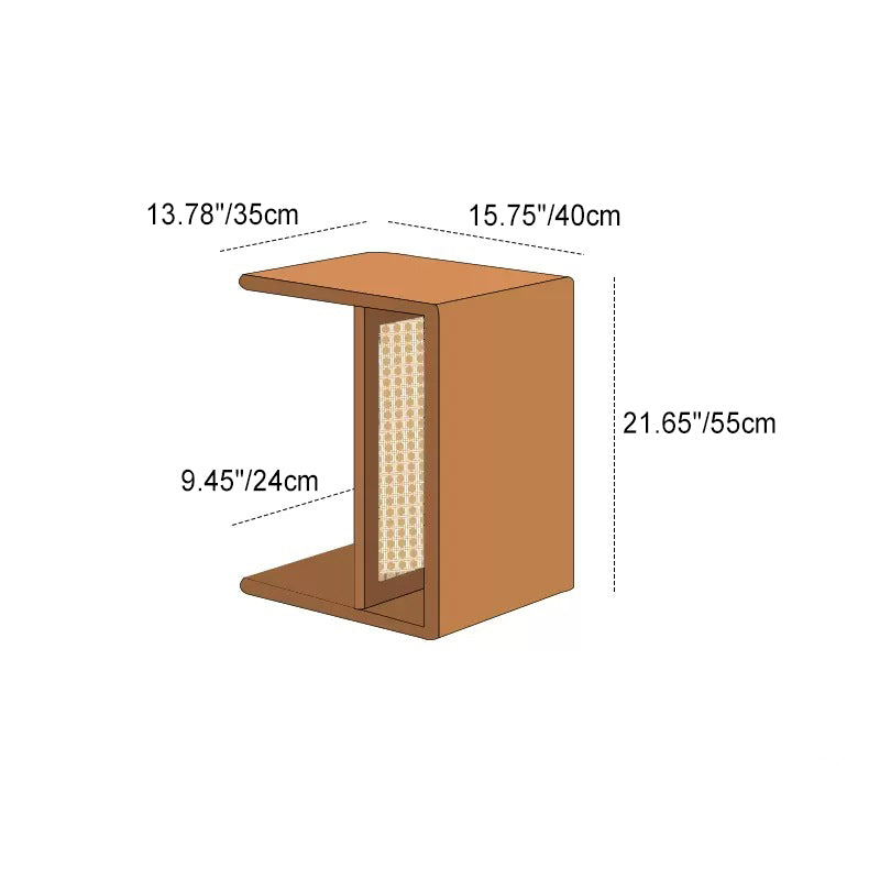 Nordic Cherry Wood Rattan 2-Tier Side Table