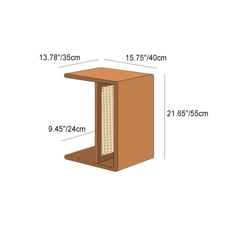 Nordic Cherry Wood Rattan 2-Tier Side Table