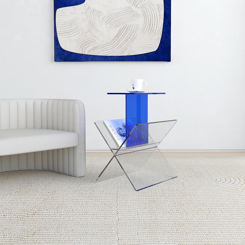 Art Deco Acrylic Geometric 2-Tier Side Table — Orange