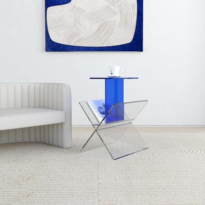 Art Deco Acrylic Geometric 2-Tier Side Table — Orange