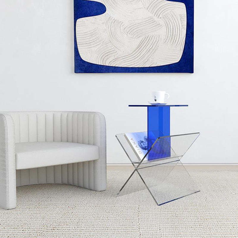 Art Deco Acrylic Geometric 2-Tier Side Table — Blue