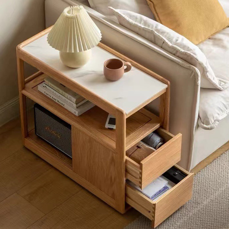 Modern Rock Board Red Oak 2-Drawer Side Table