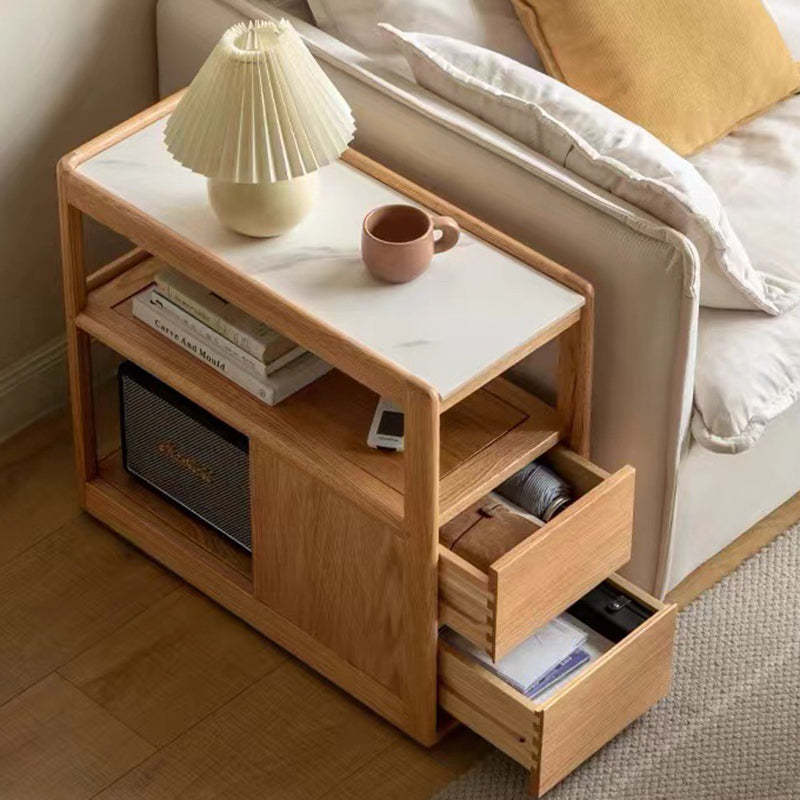 Modern Rock Board Red Oak 2-Drawer Side Table