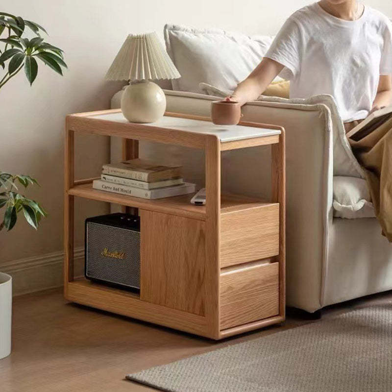 Modern Rock Board Red Oak 2-Drawer Side Table