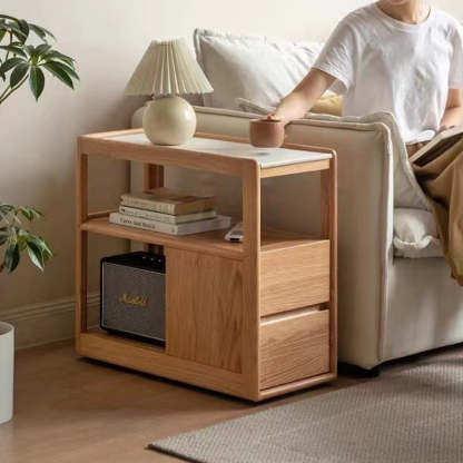 Modern Rock Board Red Oak 2-Drawer Side Table
