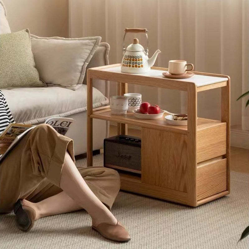 Modern Rock Board Red Oak 2-Drawer Side Table